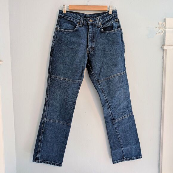 Vintage 1990s Fast Company Draggin Jeans Motorcyle Riding Denim Patchwork Size 6 - Picture 1 of 13